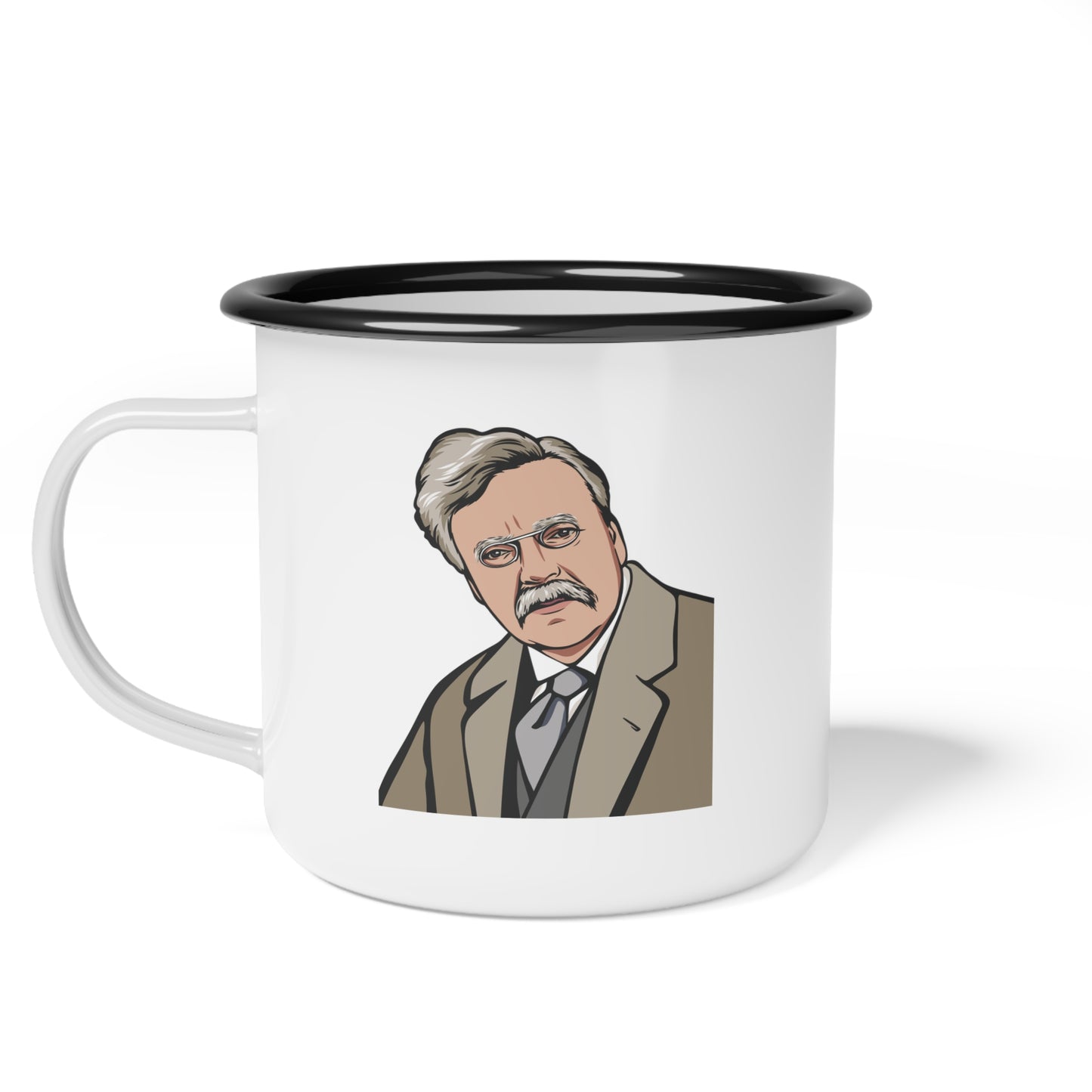 12oz enameled steel mug - G.K. Chesterton on politicians