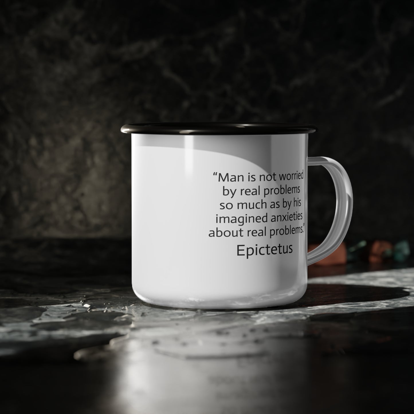 12oz enameled steel mug - Imagined Anxieties quote