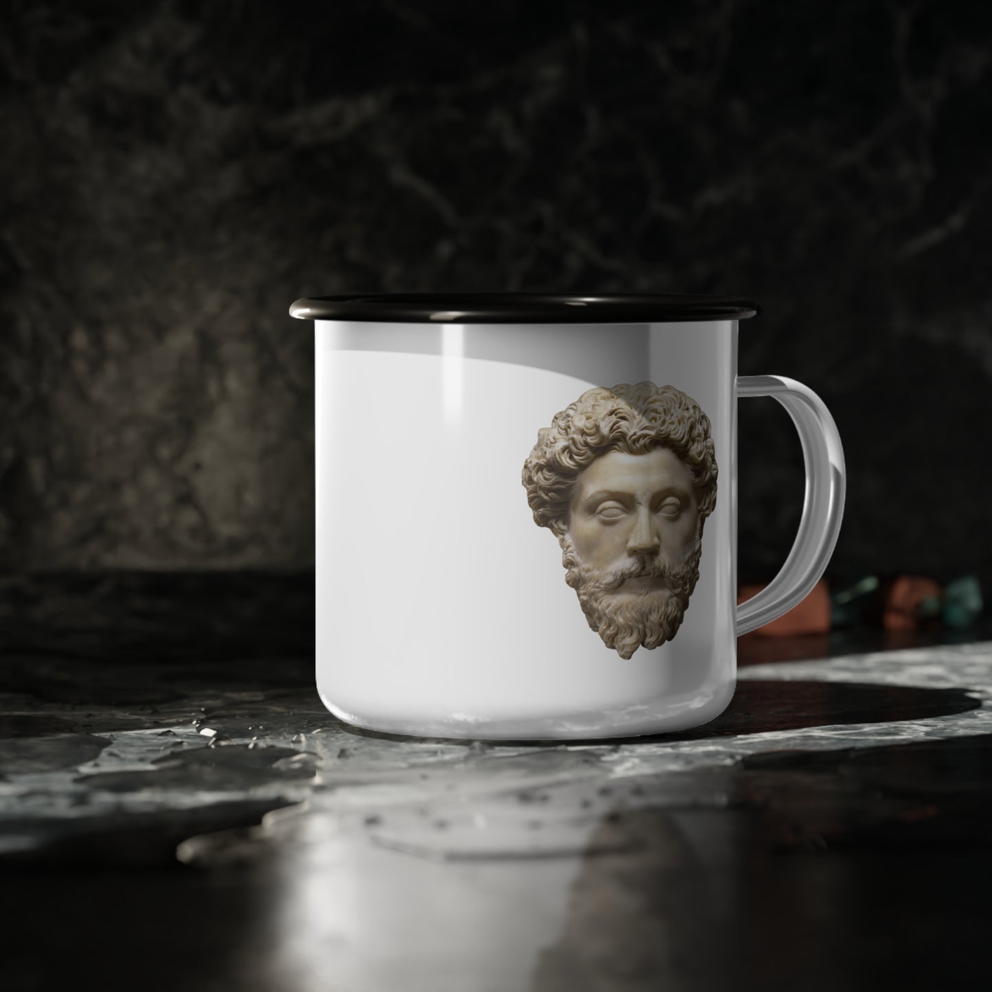 12oz enameled steel mug - Marcus Aurelius - never let the future disturb you